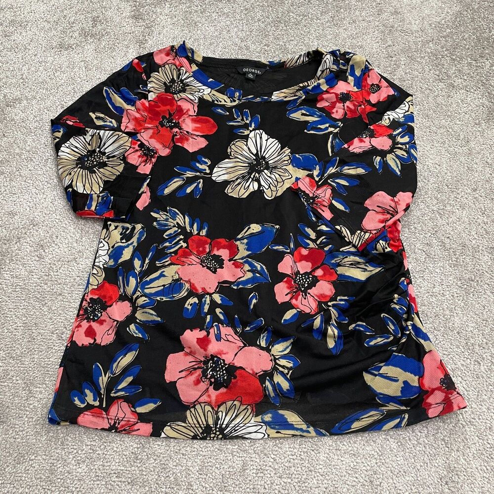 George Tunic Blouse Womens Medium Multicolor Floral 3/4 Sleeve Casual Stretch